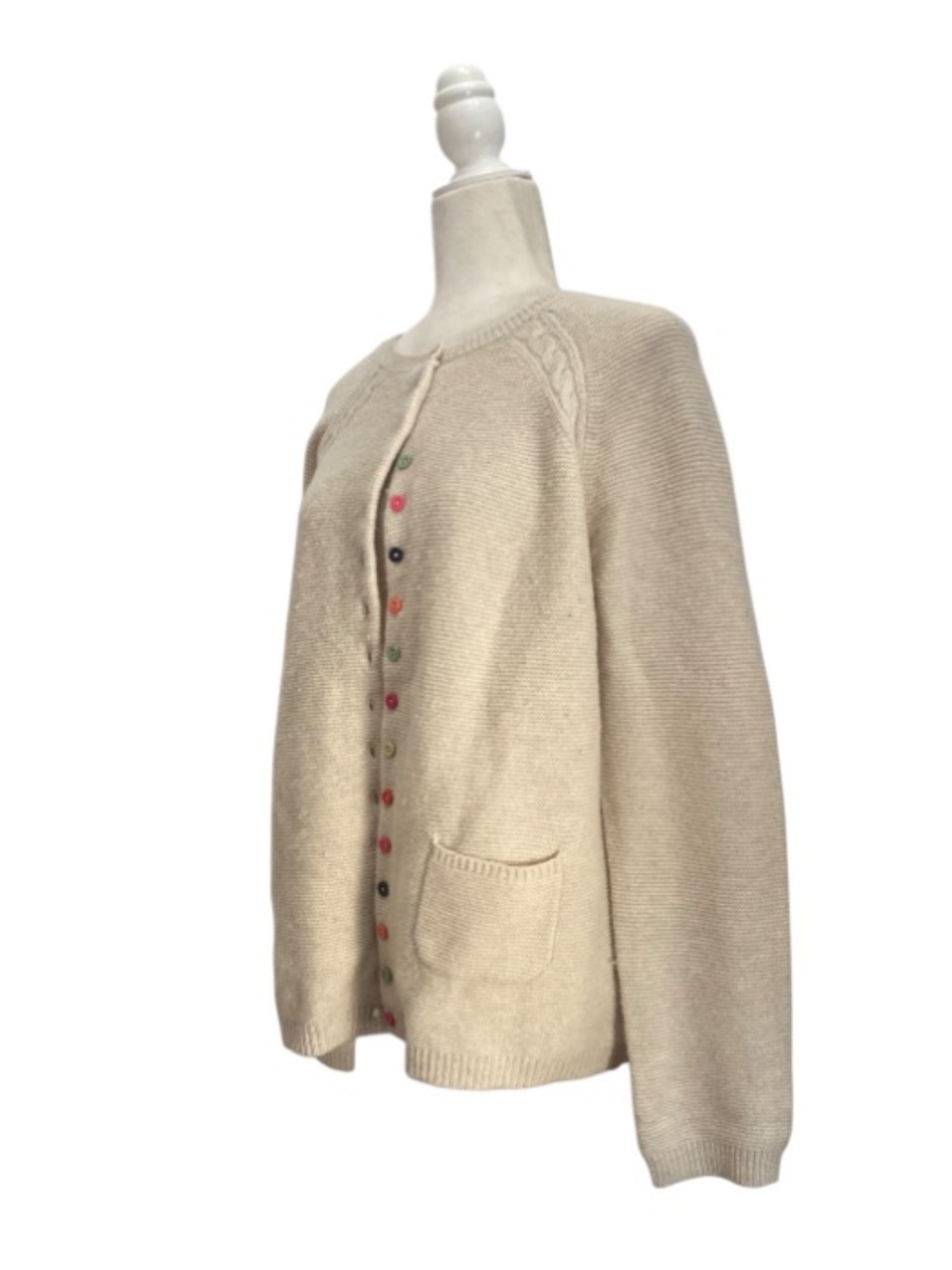 Tabitha Webb Lambswool Cardigan Oatmeal Multicolor Button Knit Sweater - Picture 4 of 9